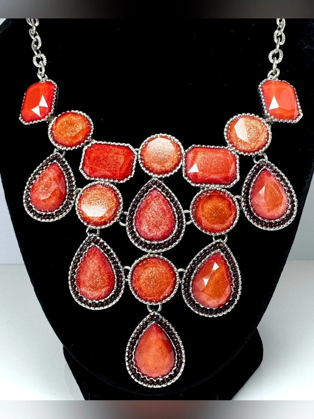 Charming Charlie Statement Orange Multi-Stone Bib Necklace #1754
